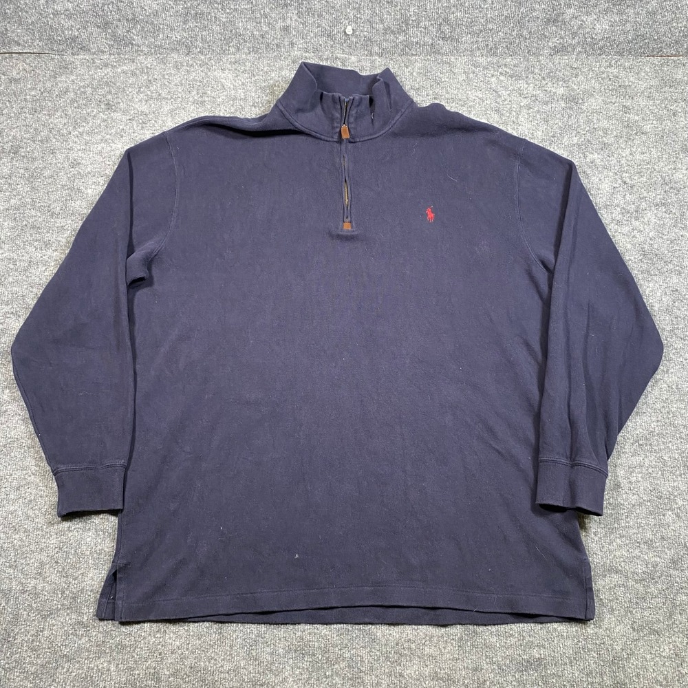 Polo Ralph‎ Lauren Mens 2XLT Navy Blue Quarter Zip Pullover Long Sleeve Sweater